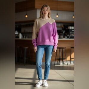 VICI color block sweater in beige and purple.